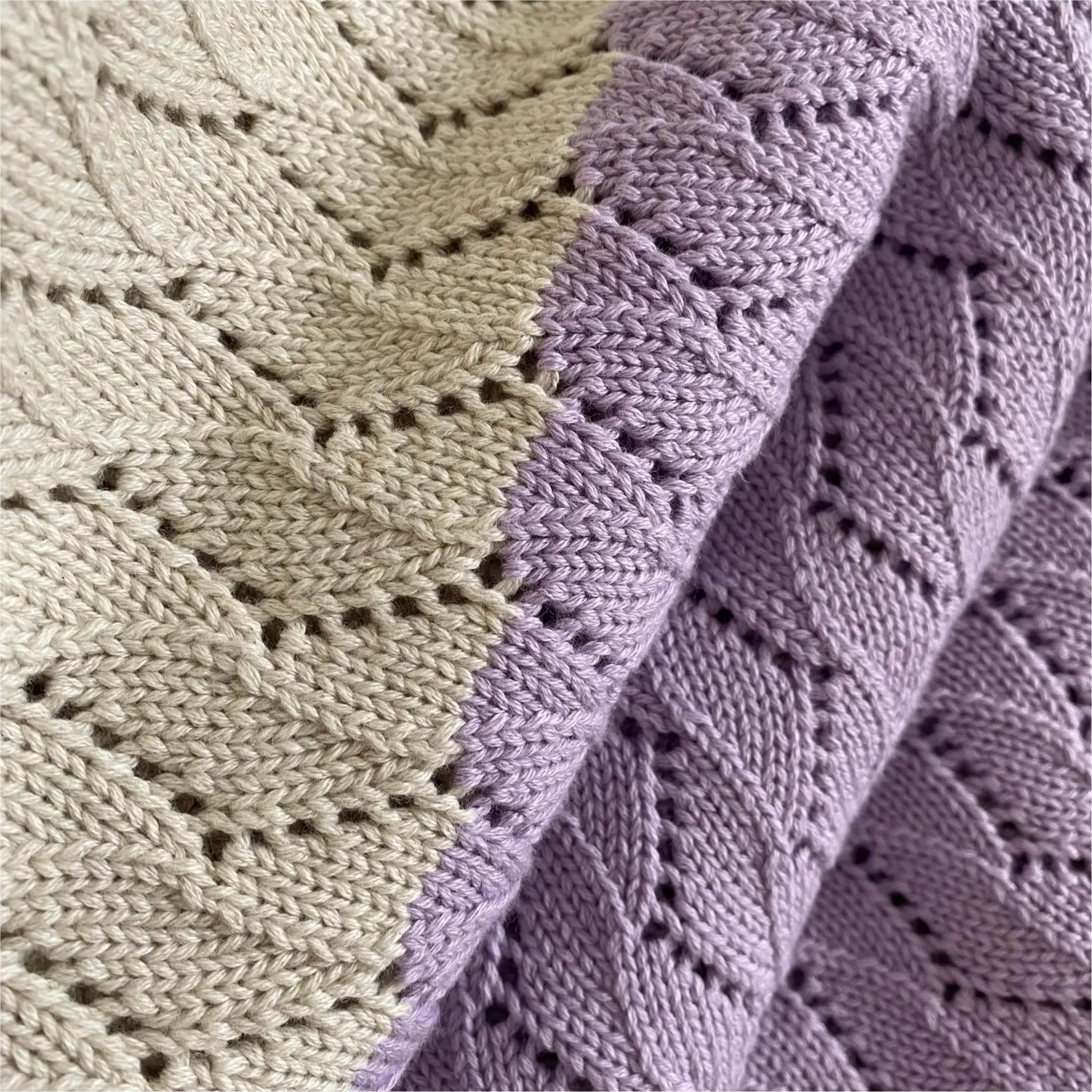 Knitted Baby Blanket in lilac/cream