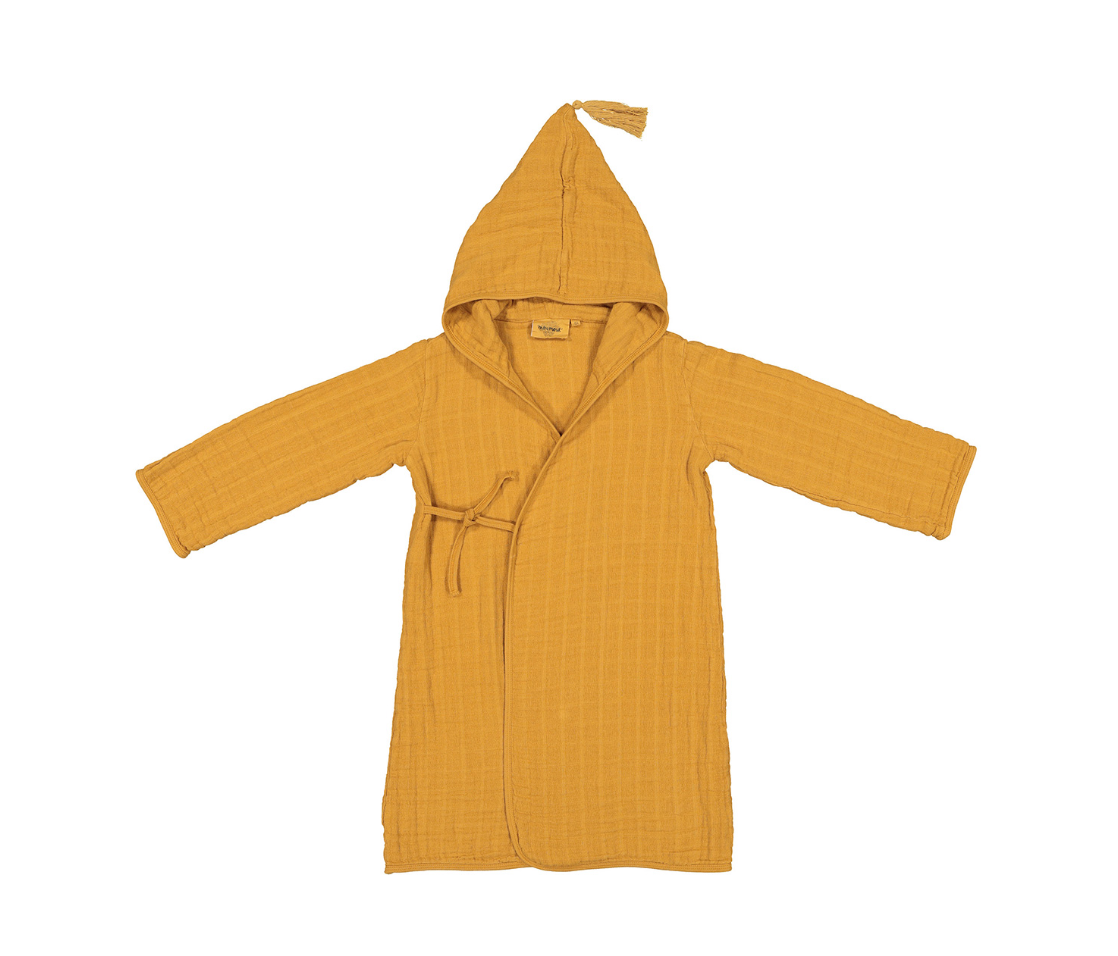 Bademantel mit Pompon in mustard