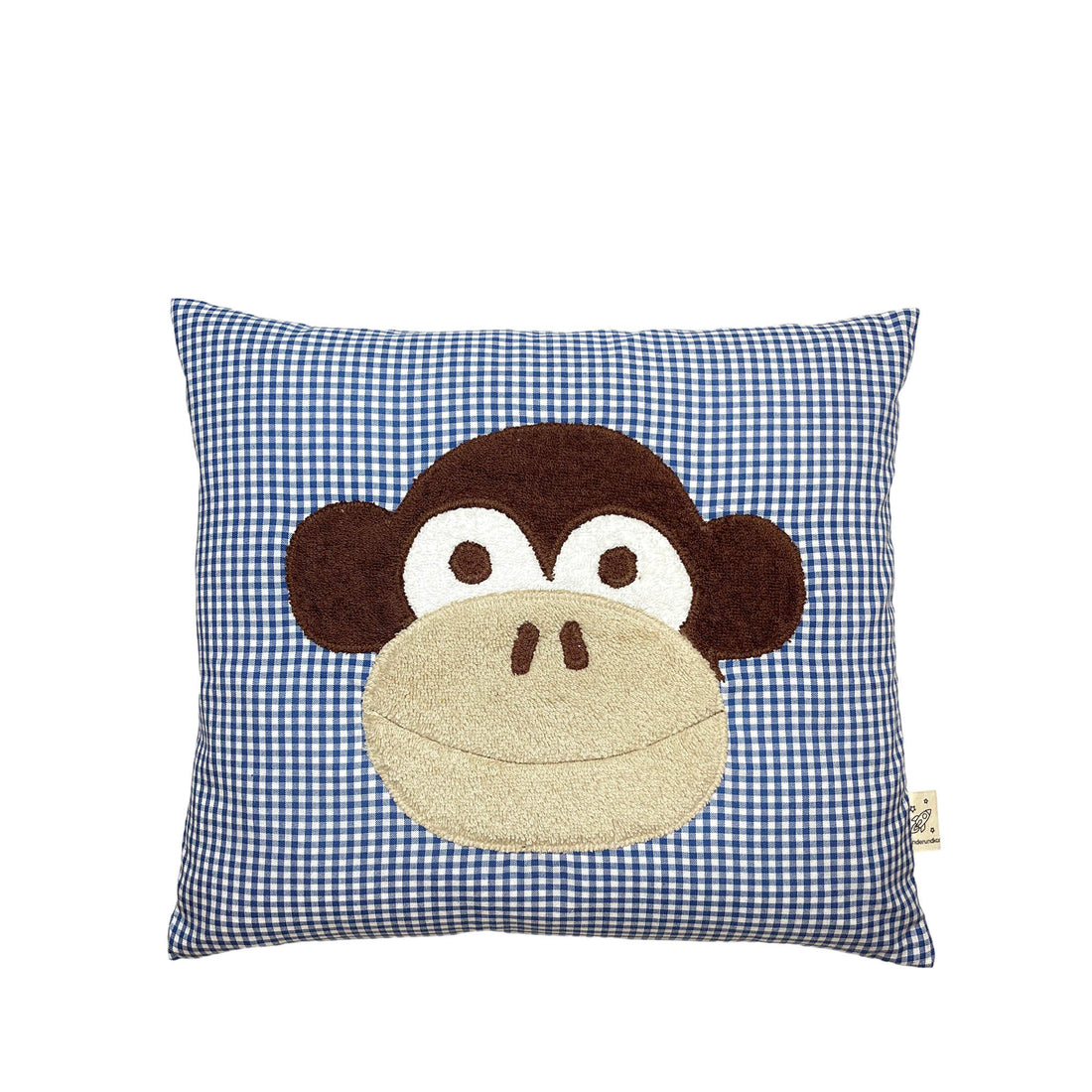 Pixie Cushion Monkey on Dark Blue Gingham