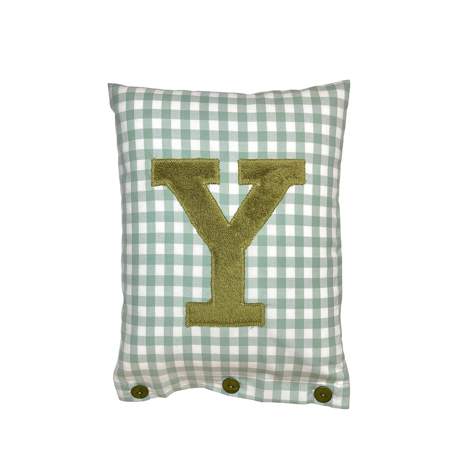 Letter Cushion Y, Olive on Sage Gingham