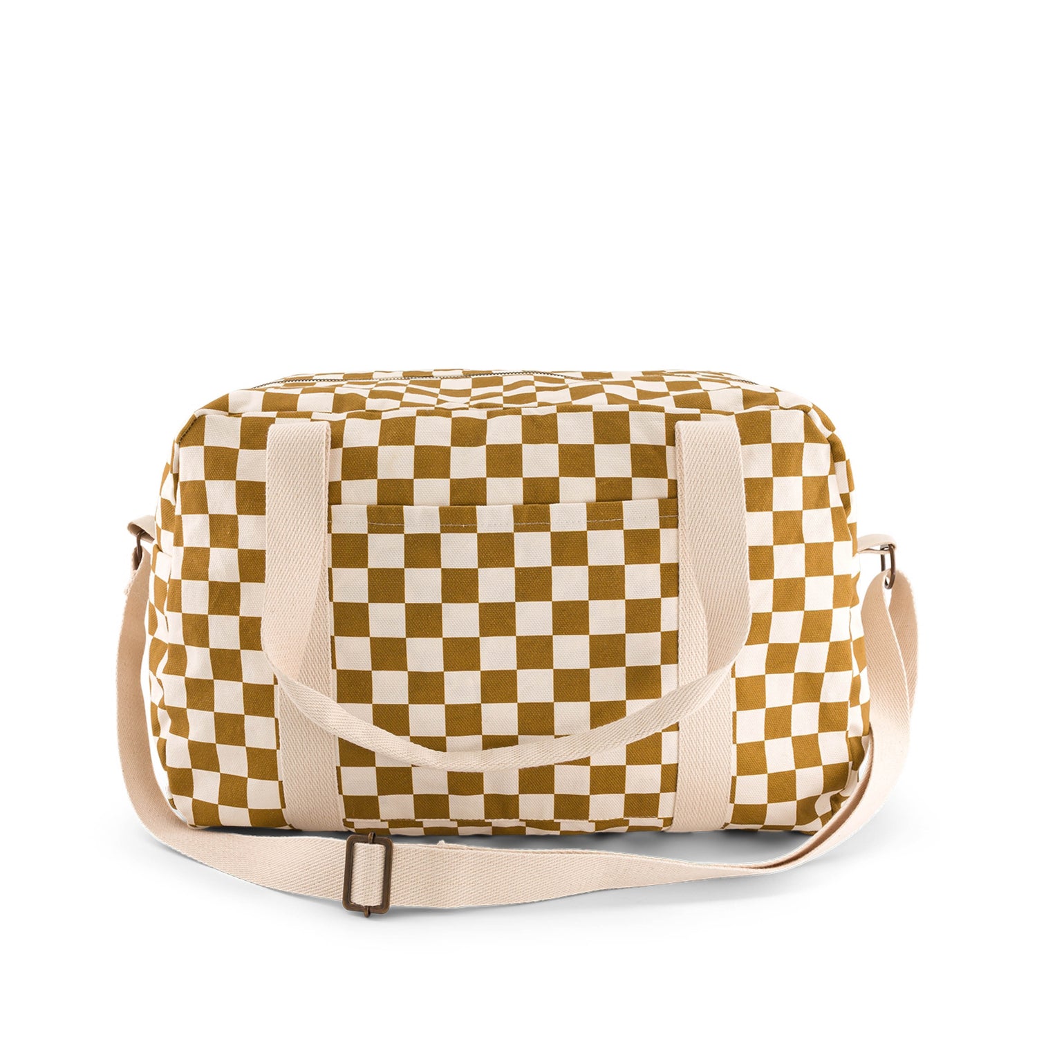 Weekender- &amp; Wickeltasche in ecru/caramel checked