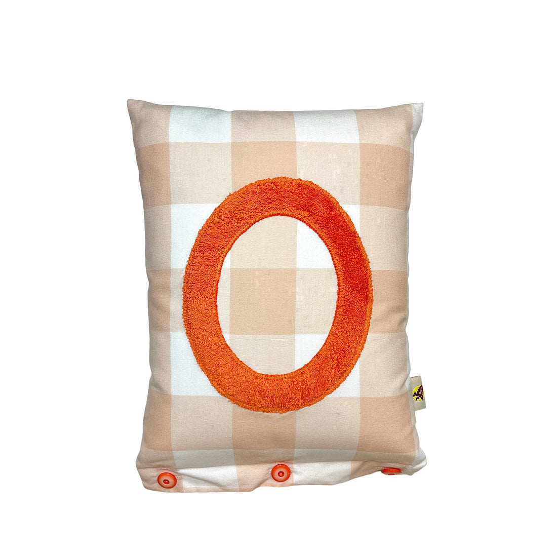 Letter Cushion O, Orange on Nude Gingham