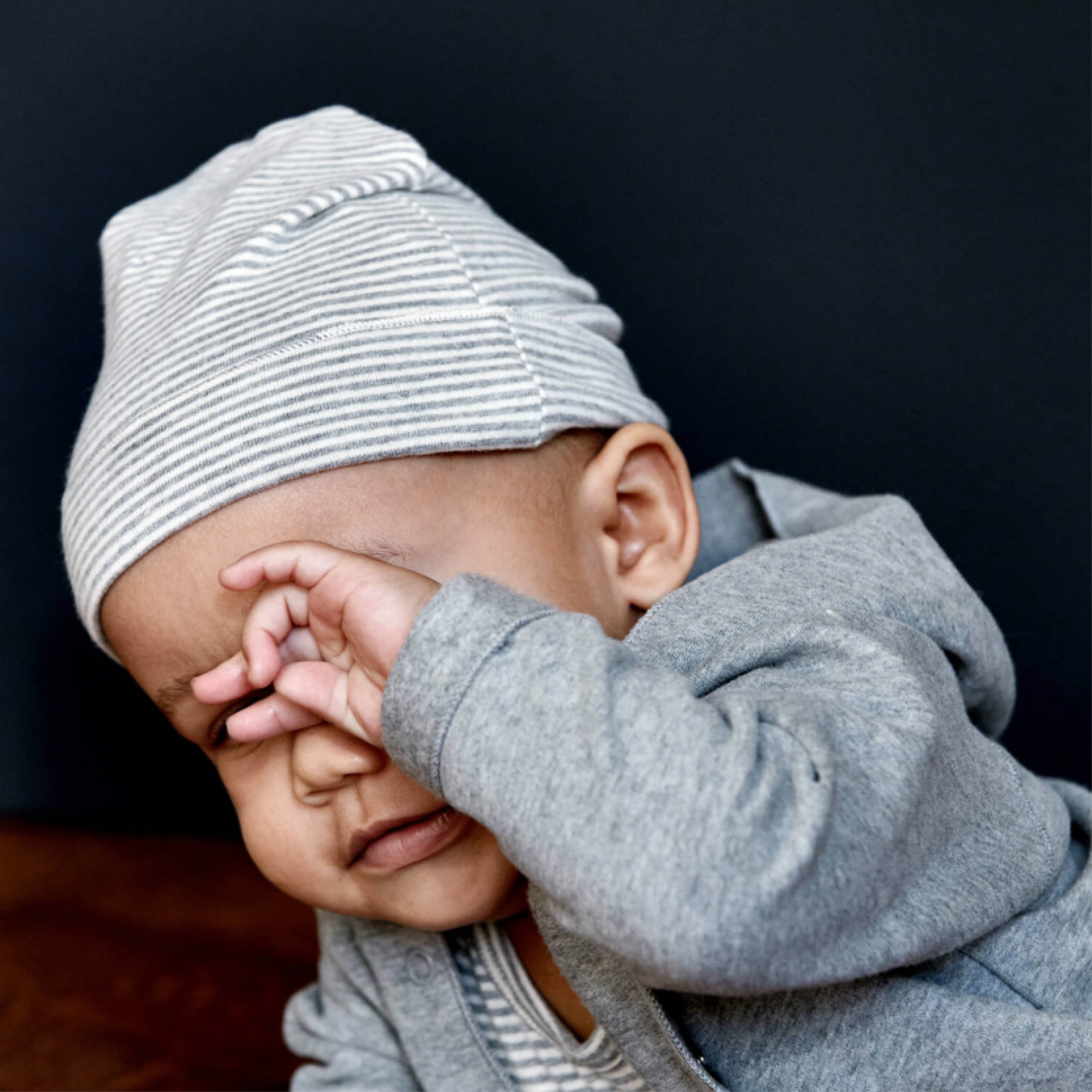 Baby Beanie in grey melange/cream