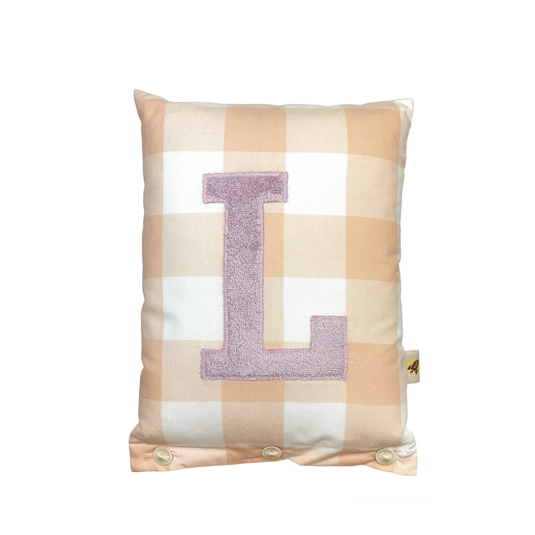 Letter Cushion L, Dusty Lilac on Nude Gingham