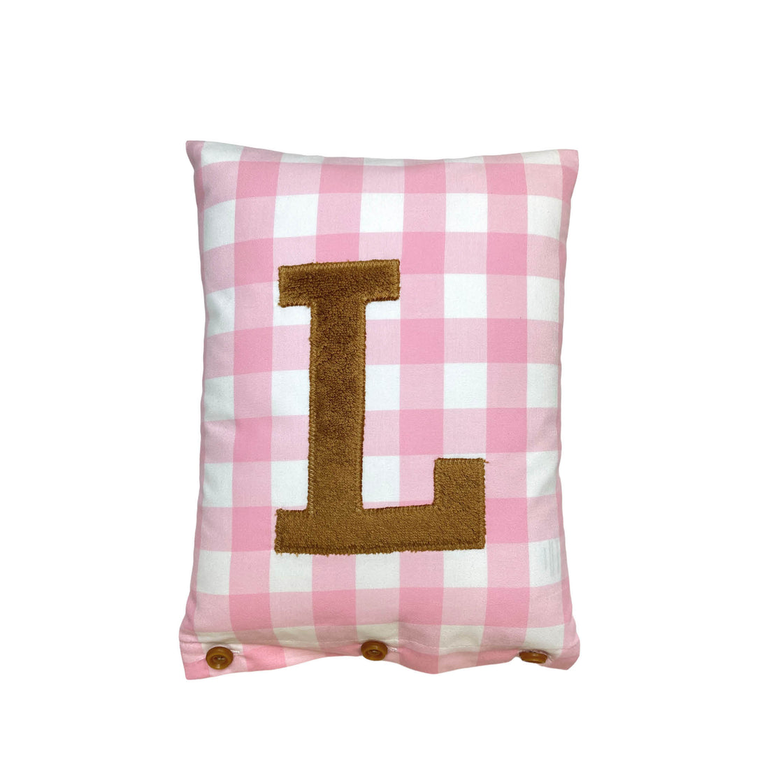 Letter Cushion L, Light Brown on Rose Gingham