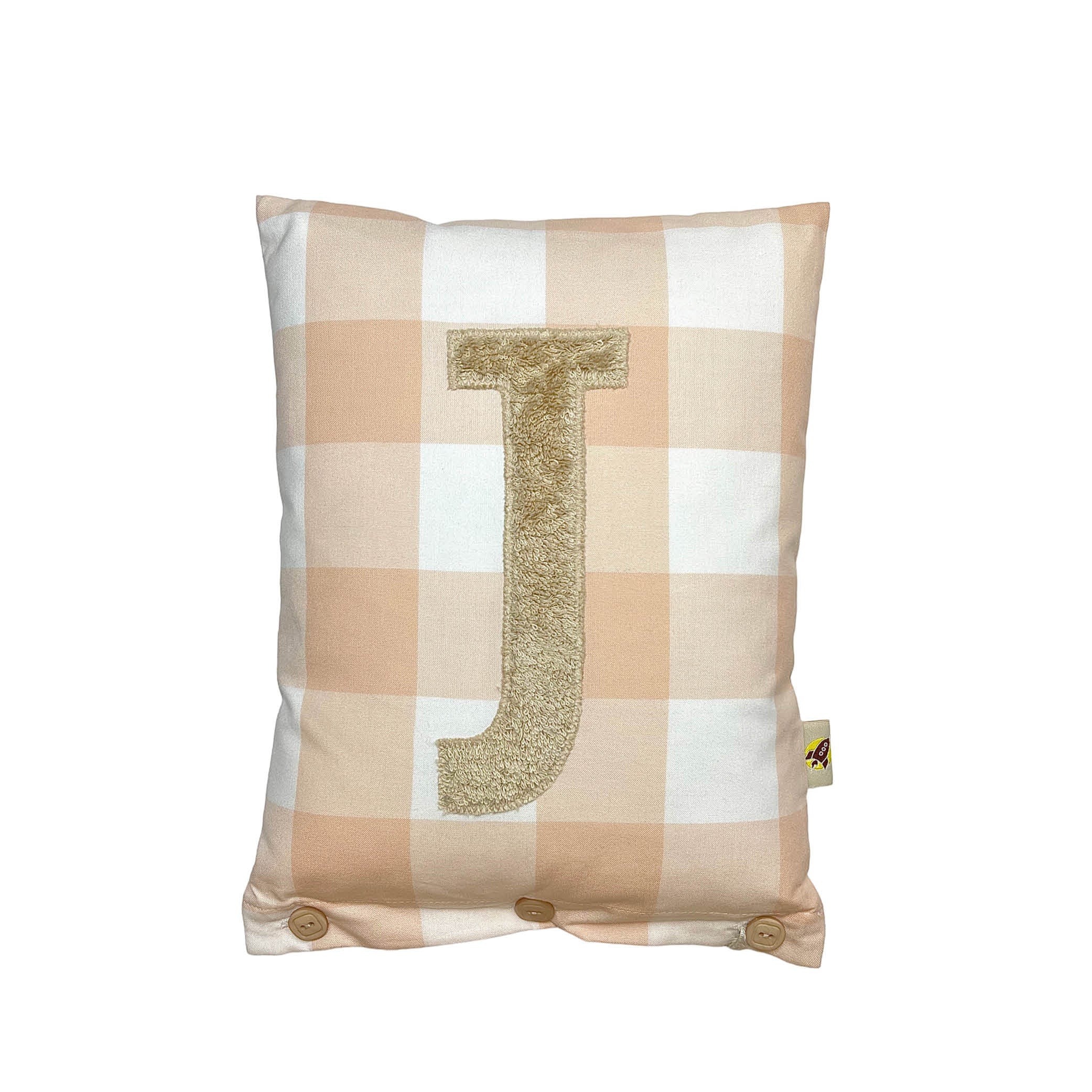 Letter Cushion J, Beige on Nude Gingham