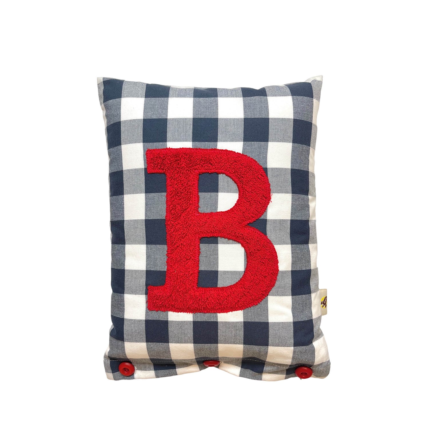 Letter Cushion B, Red on Dark Blue Gingham