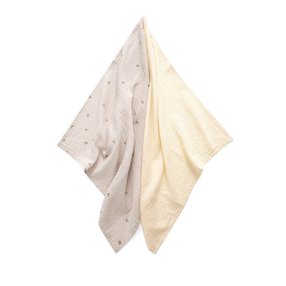 Set of 2, Muslin Swaddle in folia ecru