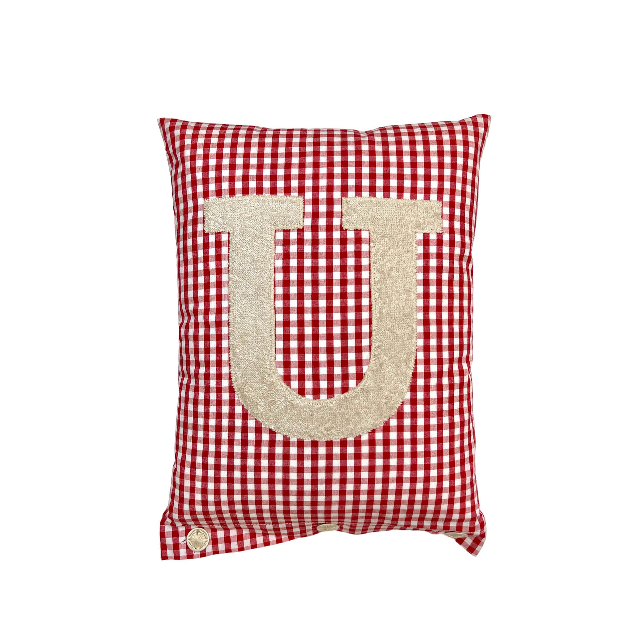 Letter Cushion U, Beige on Red Gingham