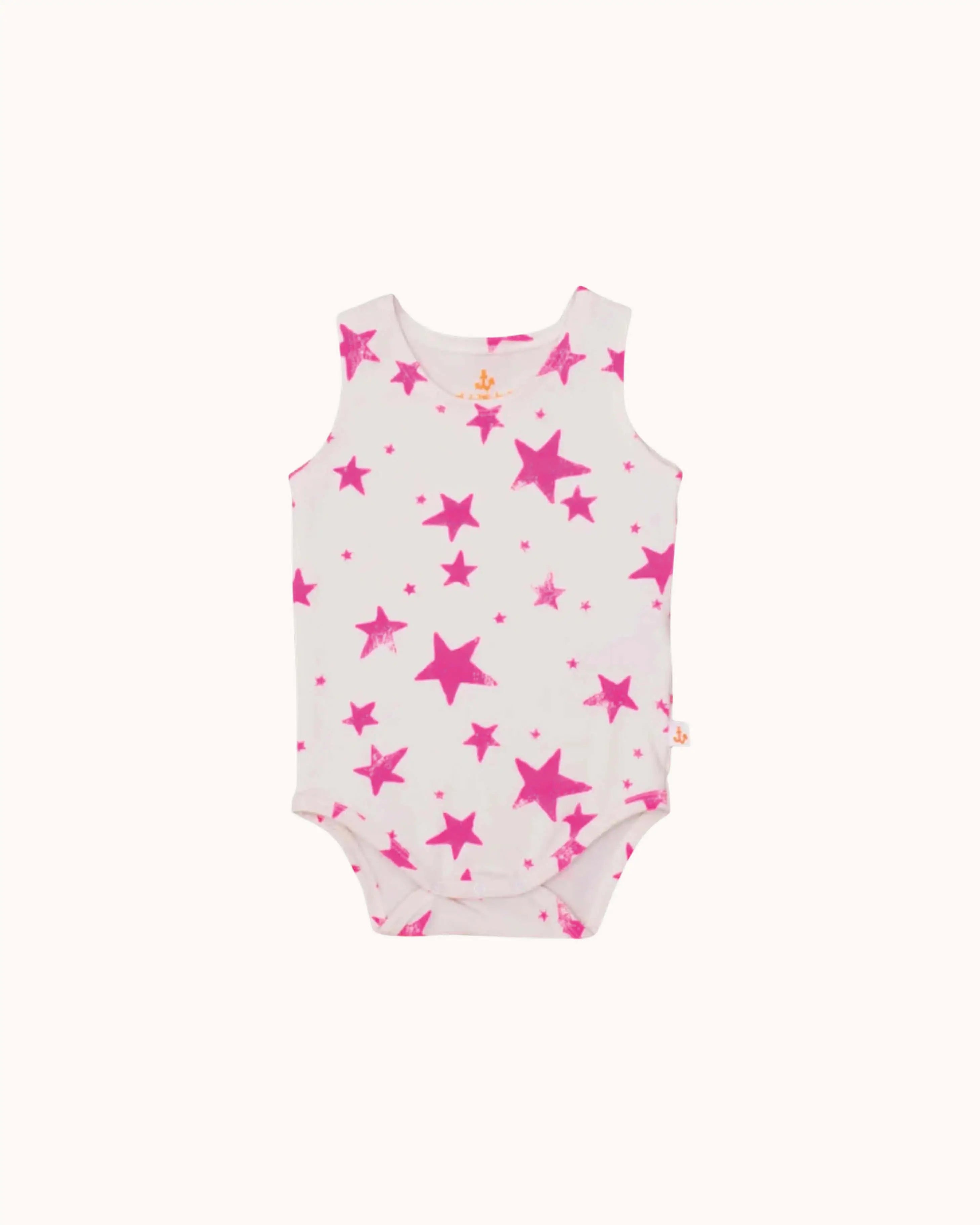 Ärmelloser Baby Body Pink Stars