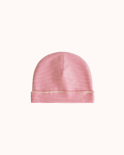 Baby Beanie in cherry/cream