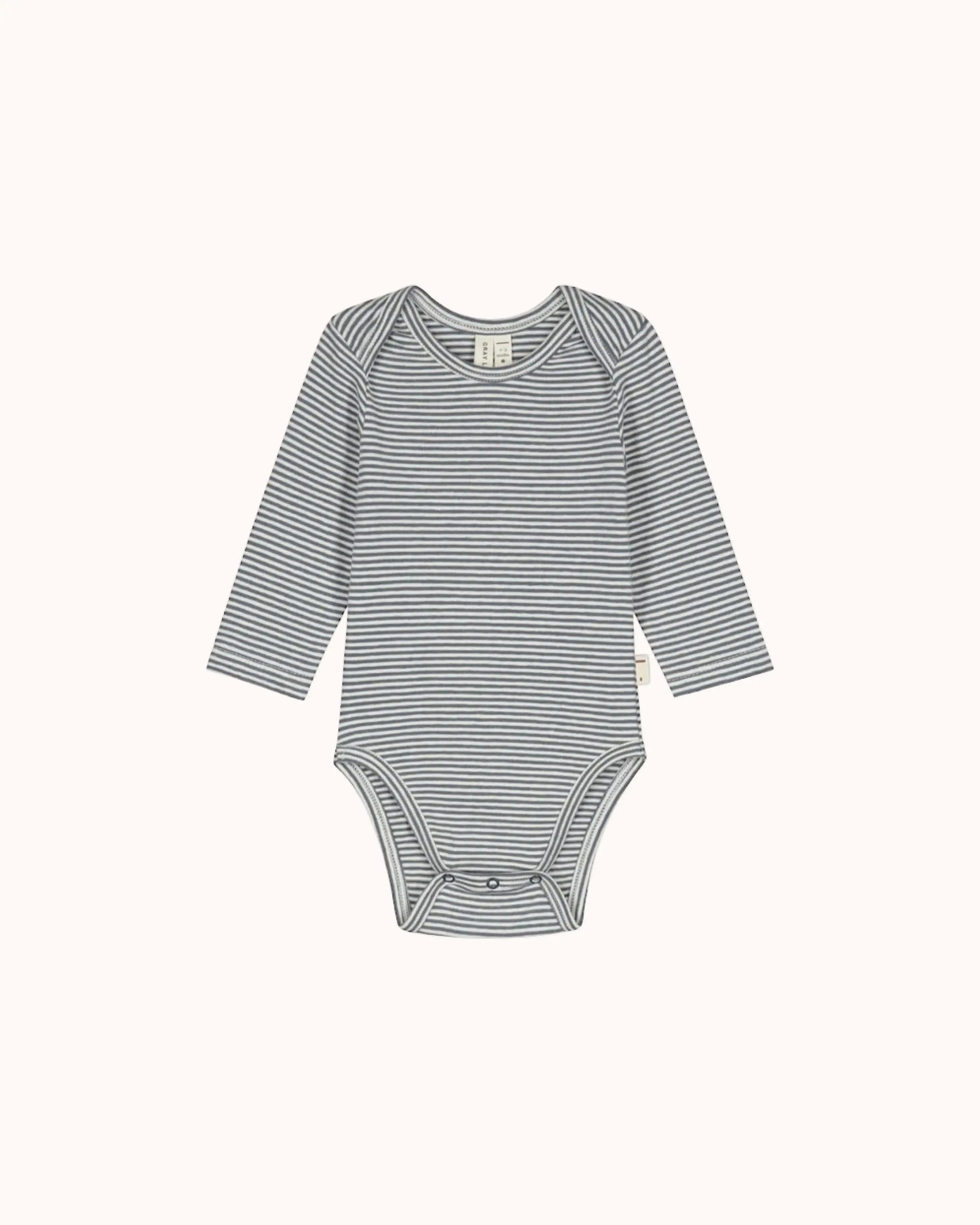 Long-sleeved Baby Body in blue grey/cream