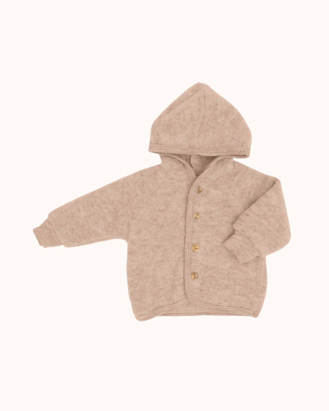 Wool Hooded Baby Jacket in sand melange
