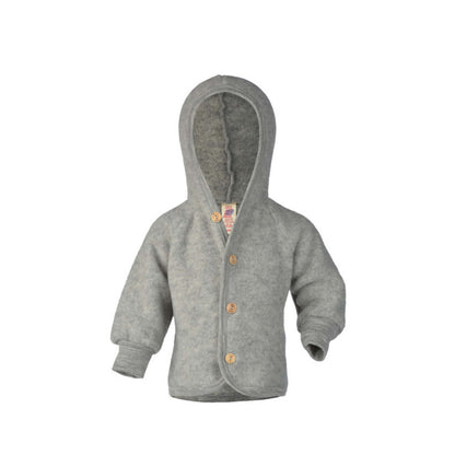 Wool Hooded Baby Jacket in gray melange