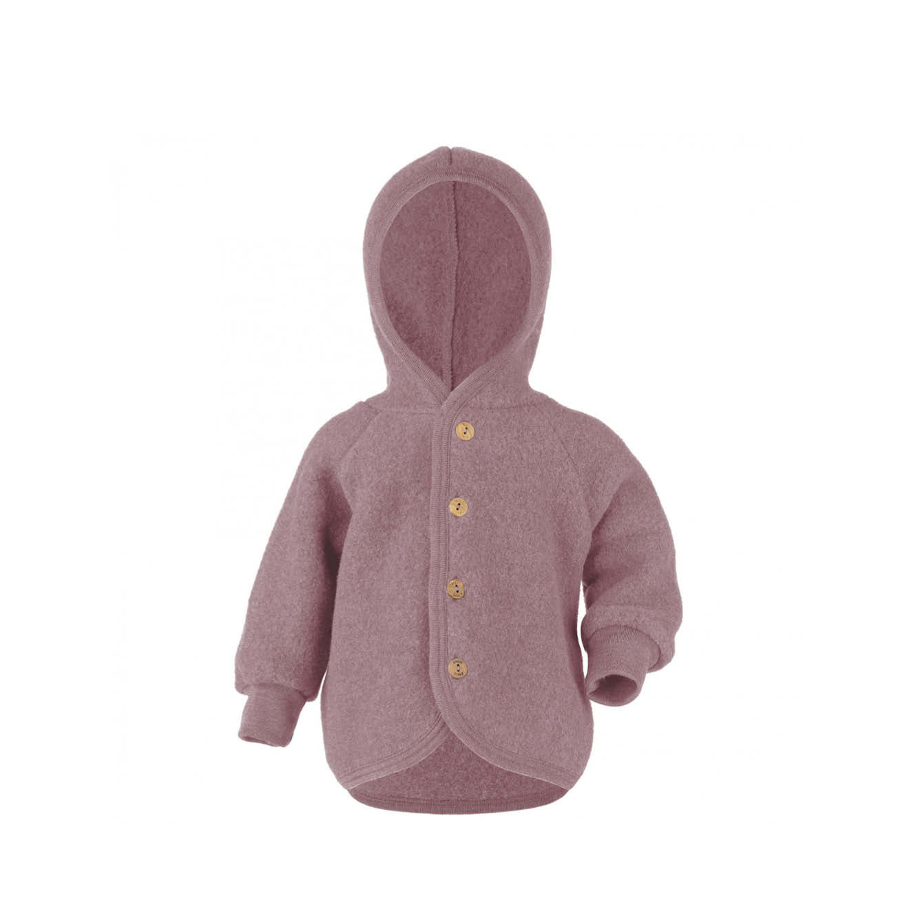 Wool Hooded Baby Jacket in rosenholz melange