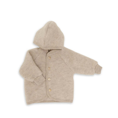 Wool Hooded Baby Jacket in sand melange