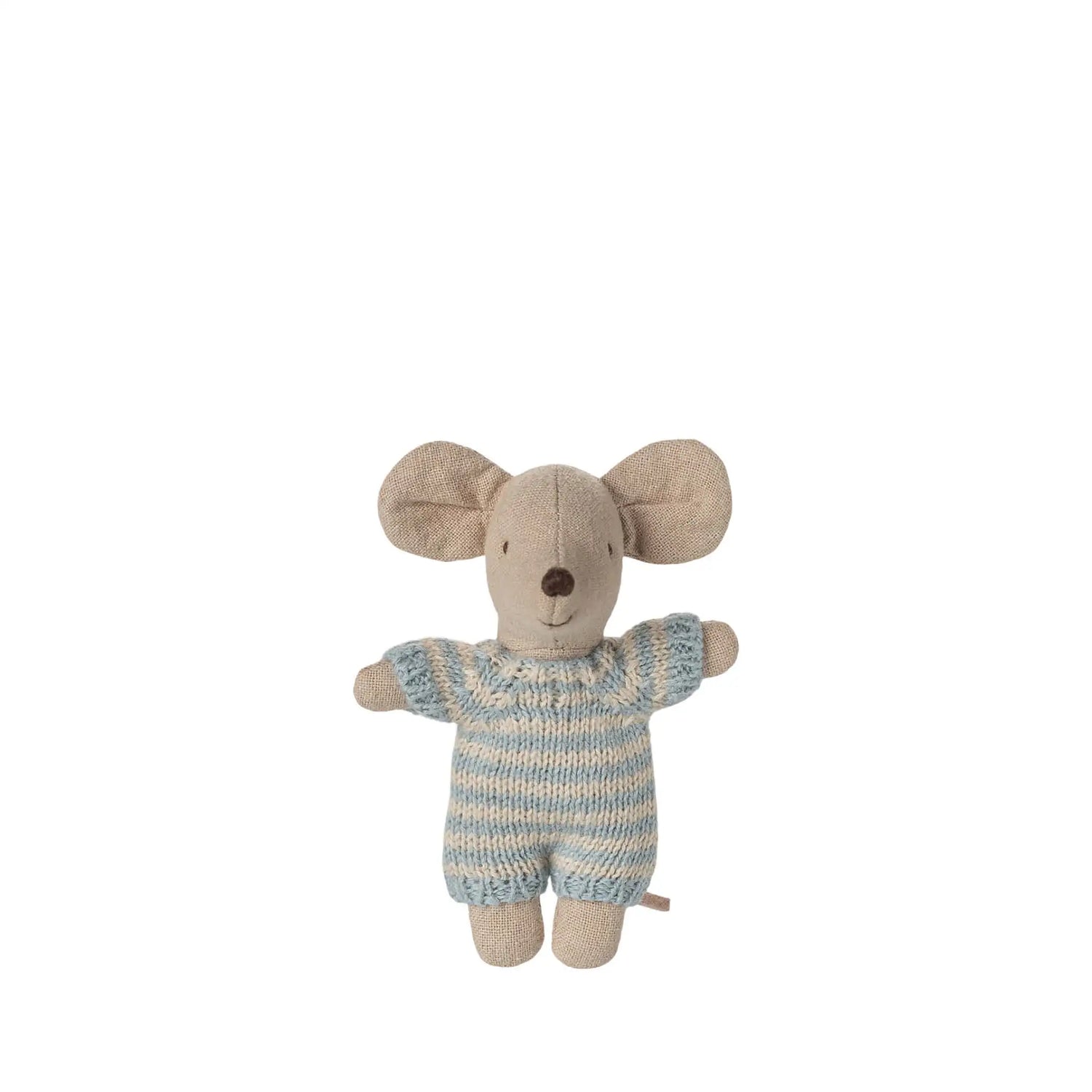 Baby Maus in blauer Tragetasche