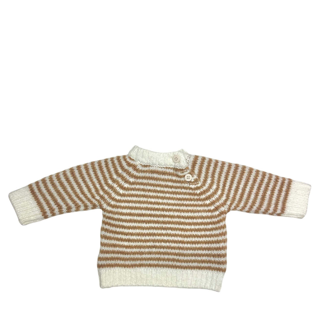 Baby Strickpullover in white/camel gestreift