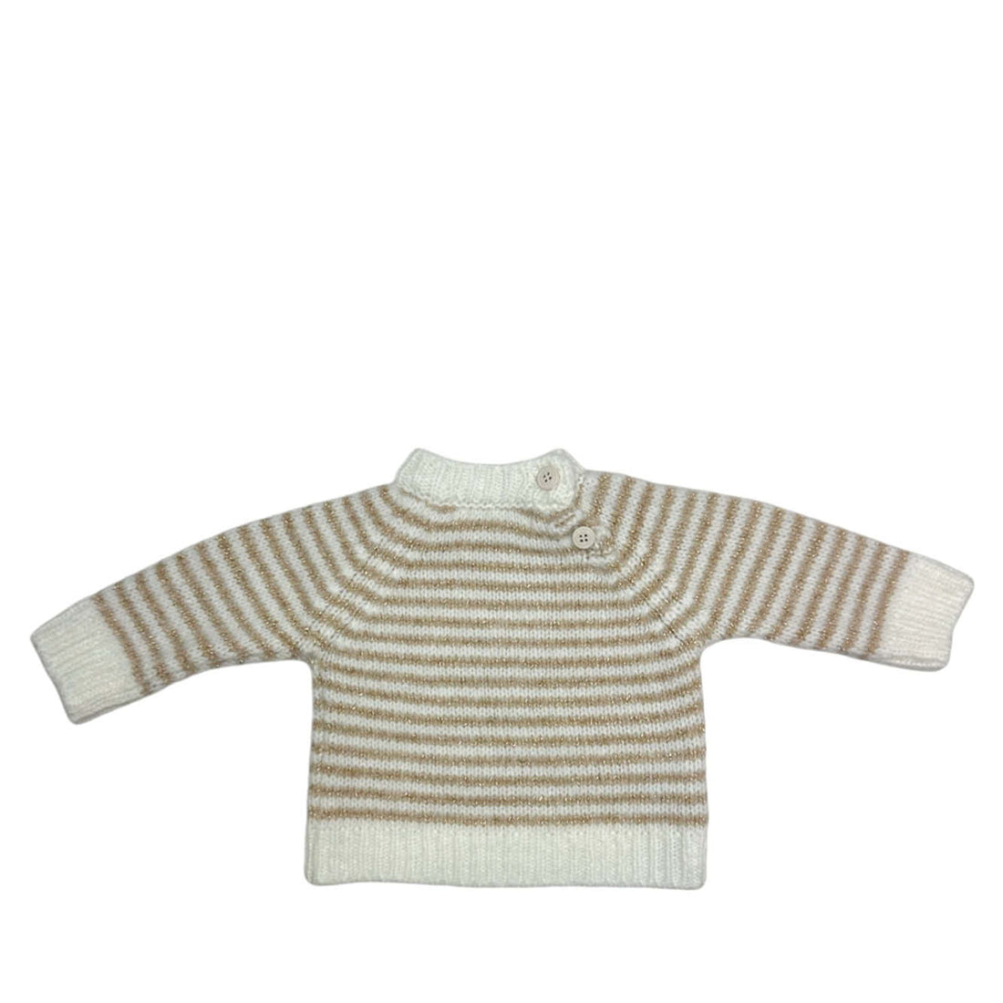 Baby Strickpullover in white/gold gestreift