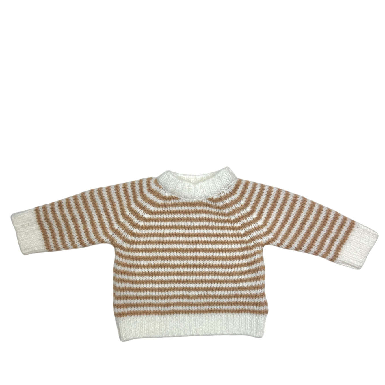 Baby Strickpullover in white/camel gestreift