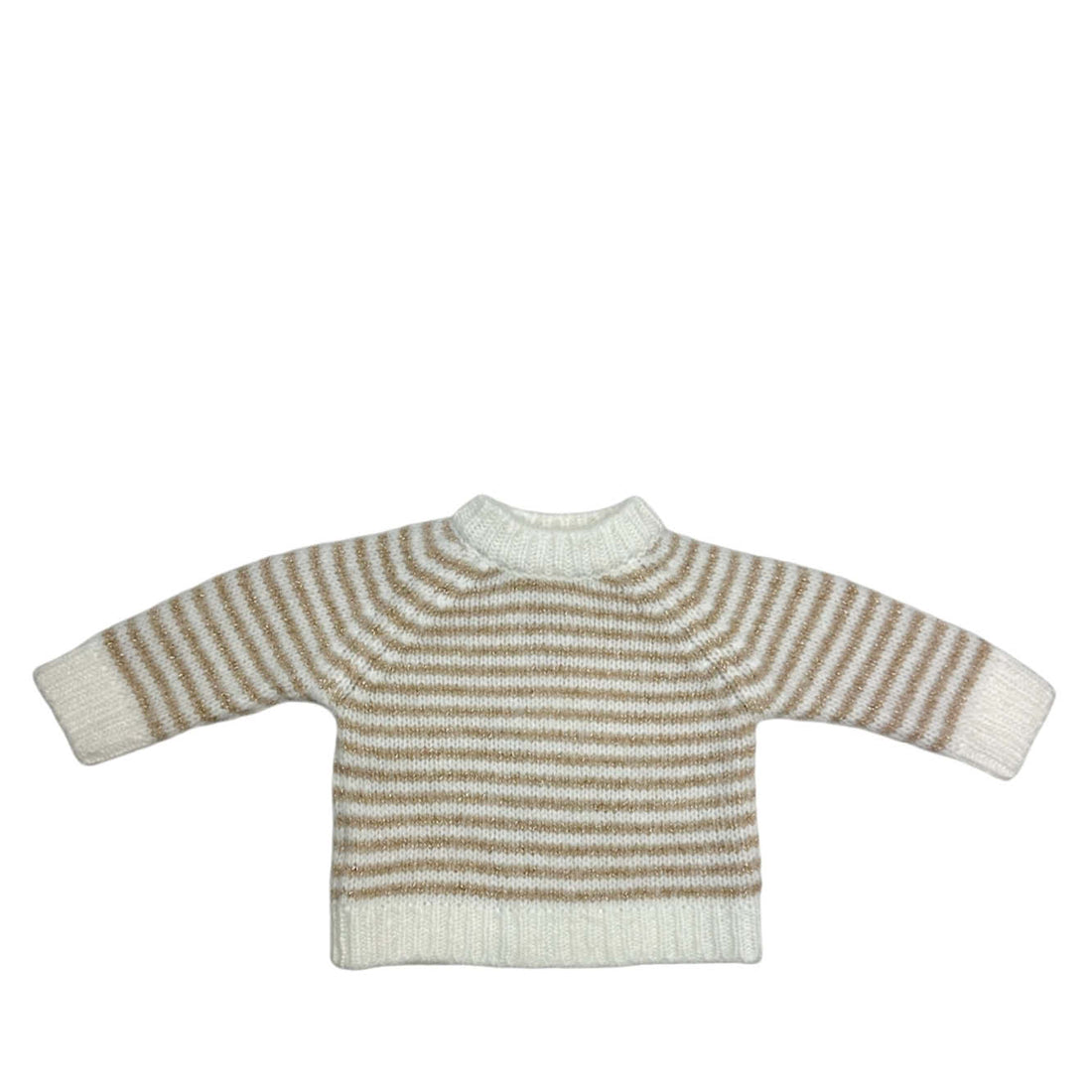 Baby Strickpullover in white/gold gestreift