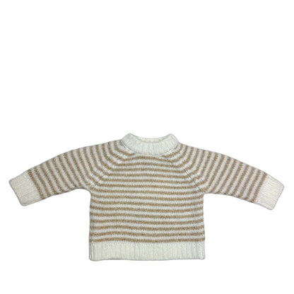 Baby Strickpullover in white/gold gestreift