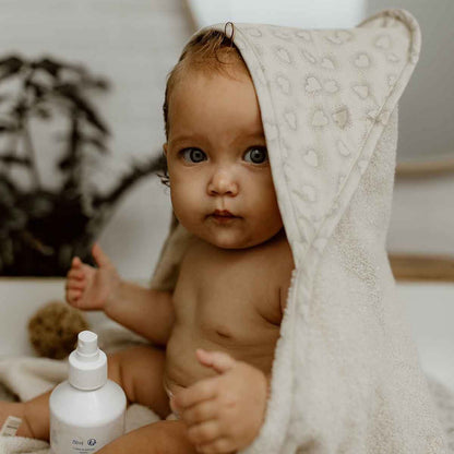 Baby Hooded Towel Colette in dotted heart grége