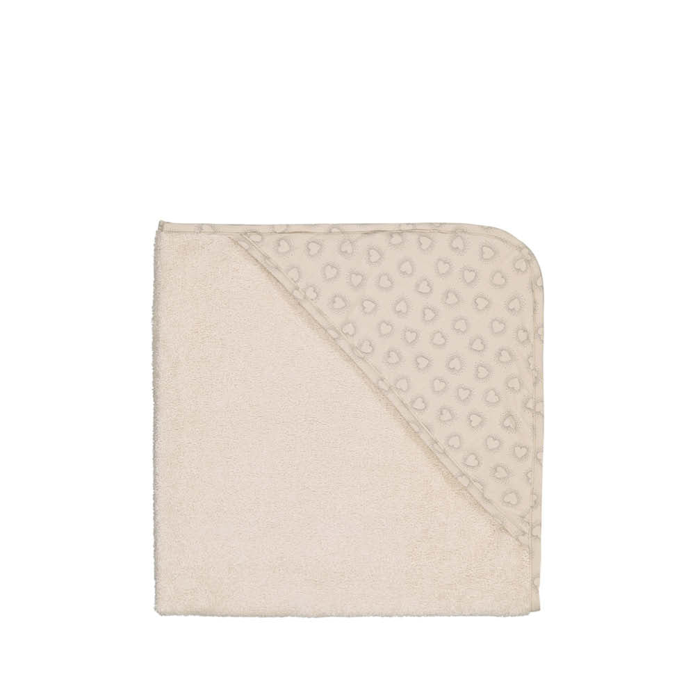 Cape de bain bébé Colette en grège à pois coeurs