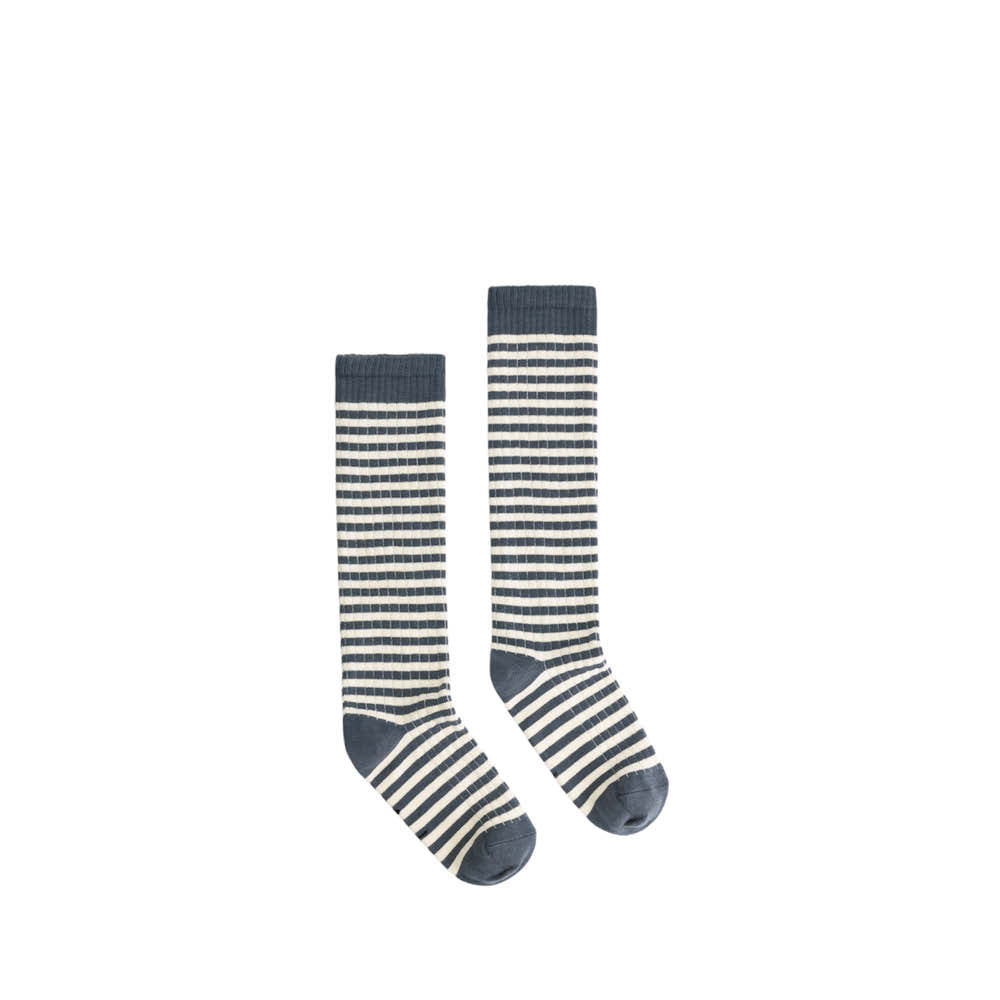 Lange gerippte Socken in blue grey/cream