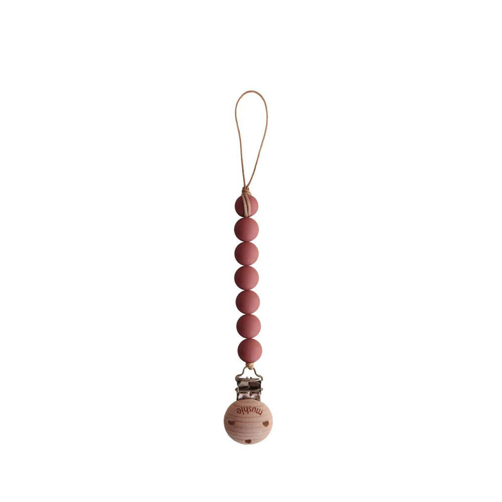 Silicone Pacifier Clip Halo in redwood