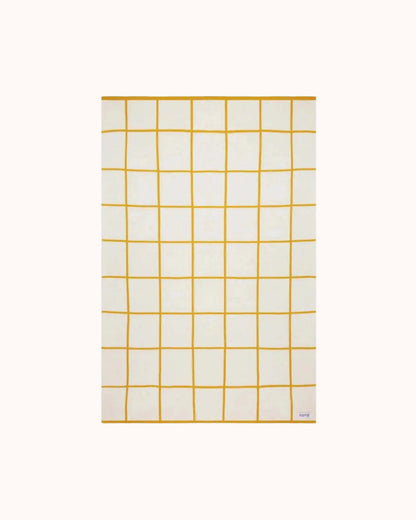 Cotton knit baby blanket, yellow grid