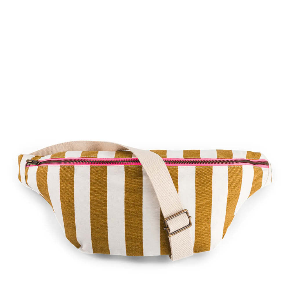 Banana Bag in ecru/caramel striped