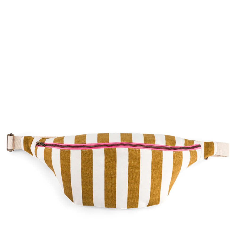 Banana Bag in ecru/caramel striped