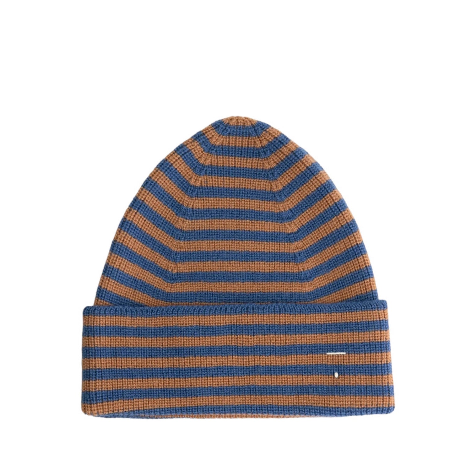 Knitted Beanie in blue grey/peanut