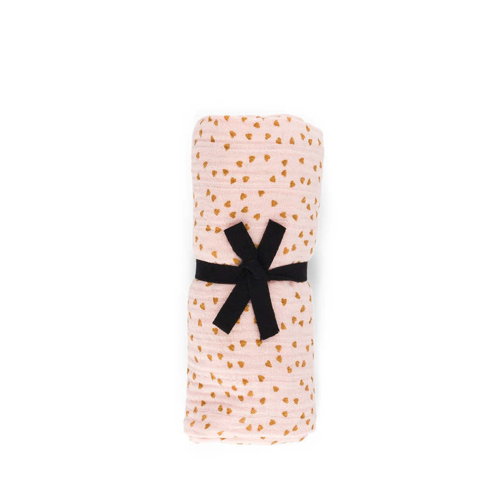Lange en mousseline Bianca en mini coeur moutarde/rose clair