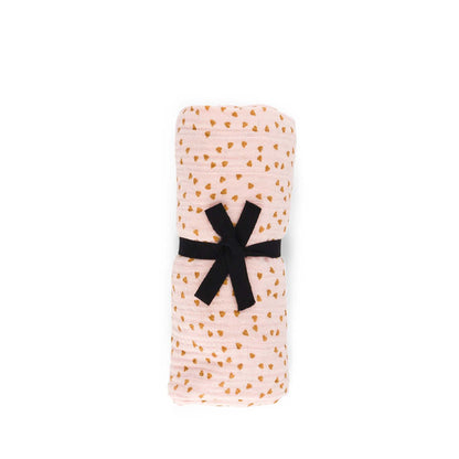 Muslin Swaddle Bianca in mini heart mustard/light pink