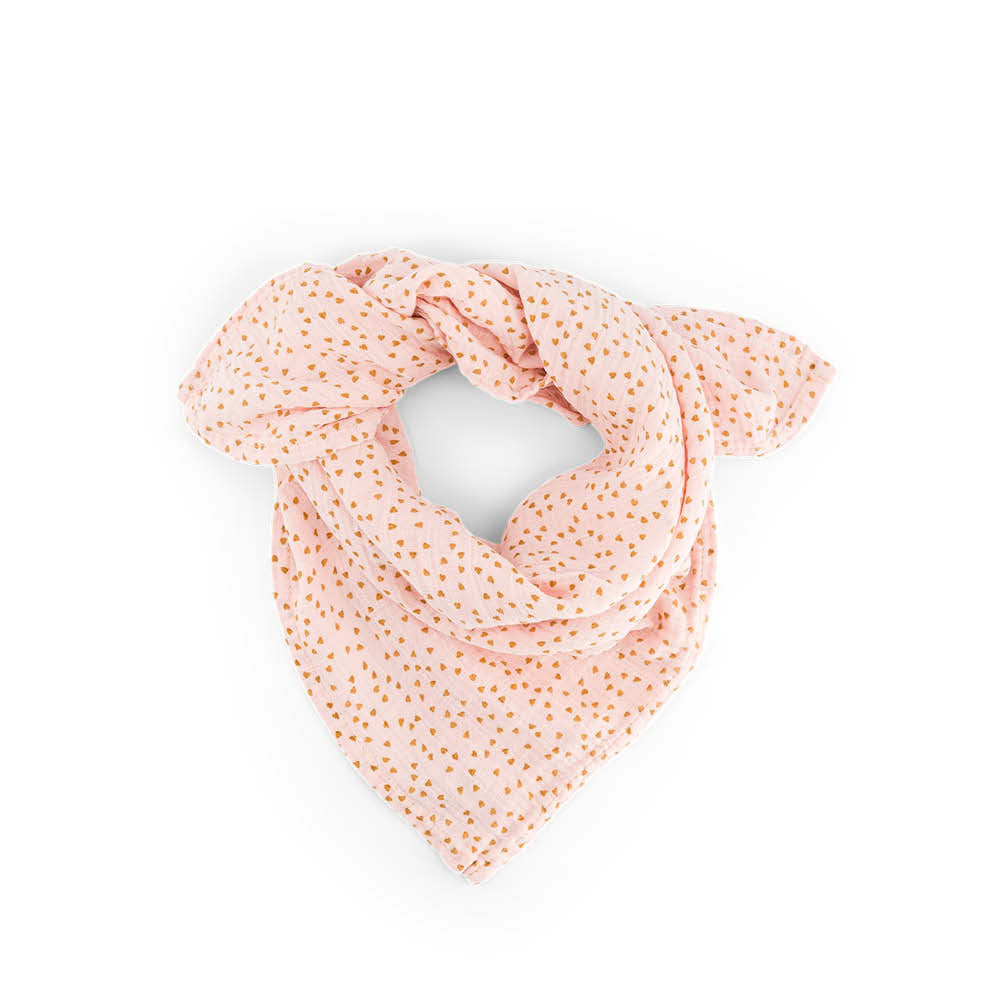 Lange en mousseline Bianca en mini coeur moutarde/rose clair