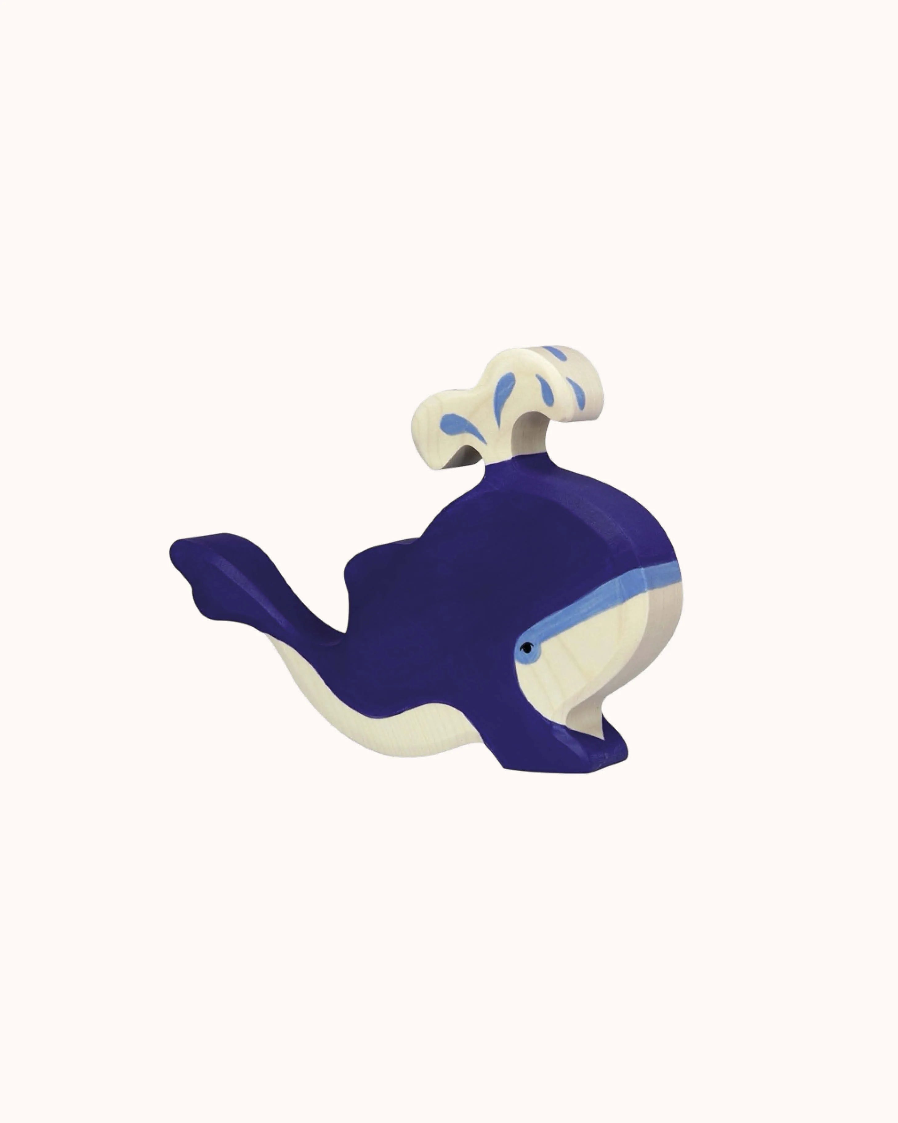 Wooden Figure Blue Whale with Water Spout