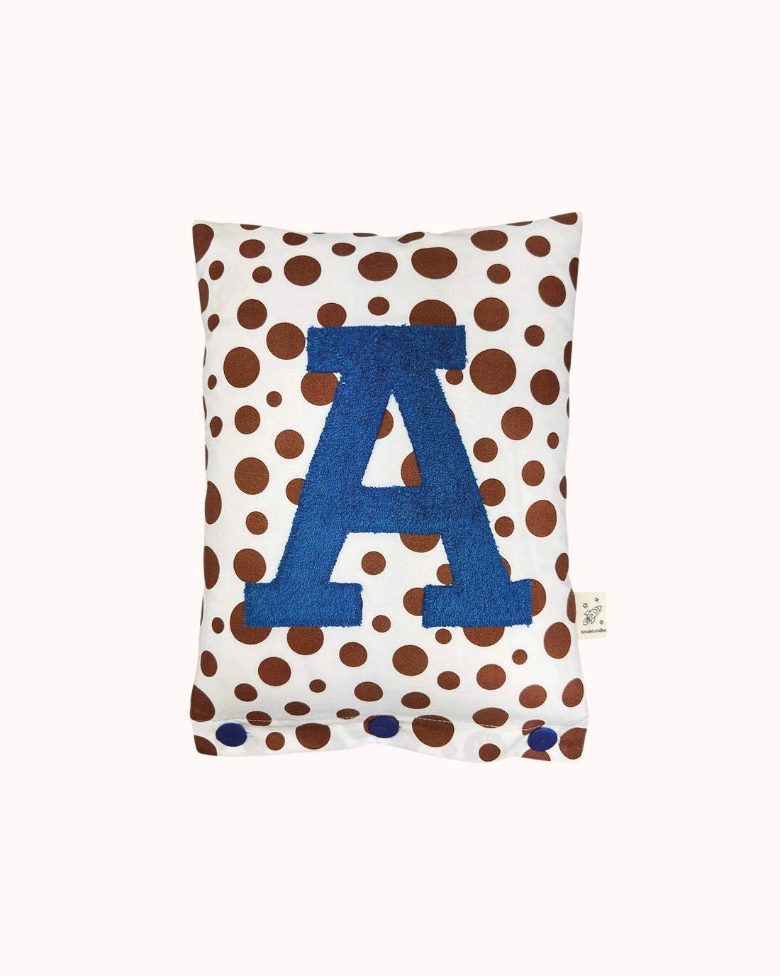 Letter Cushion Prussian Blue on brown Dalmatian spots