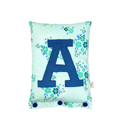 Letter Cushion Prussian Blue on Turquoise with blue Flowers