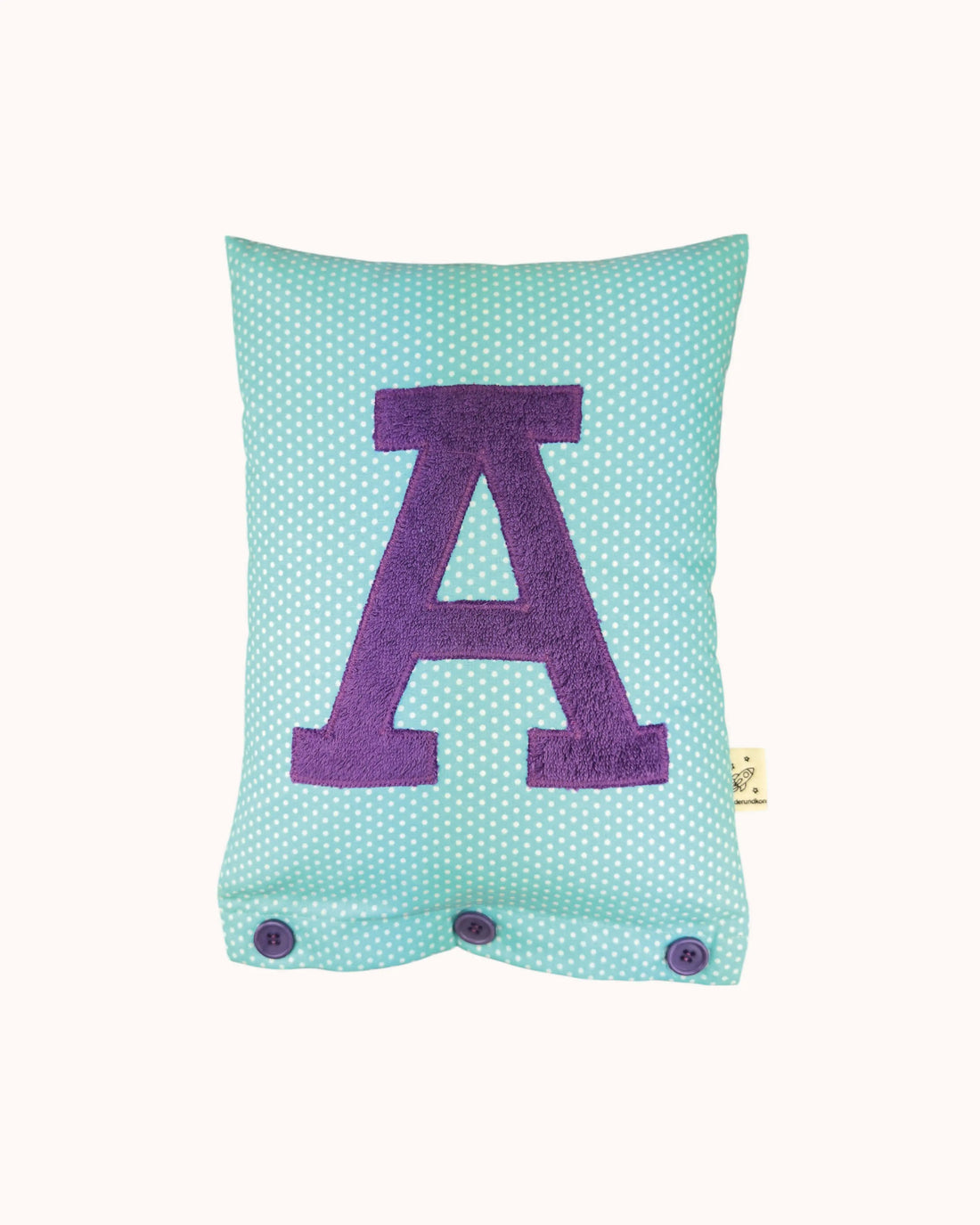 Letter Cushion Purple on Turquoise with small white Dots