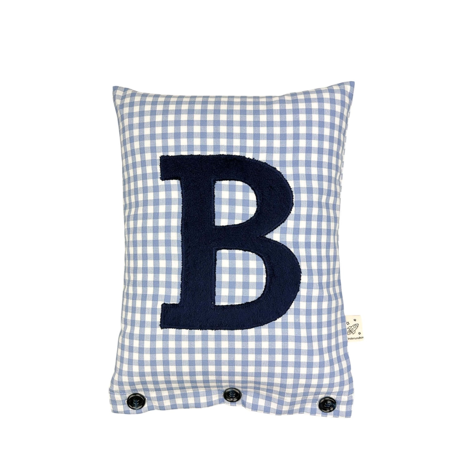 Coussin Lettre Bleu Marine sur bleu Carreaux Vichy