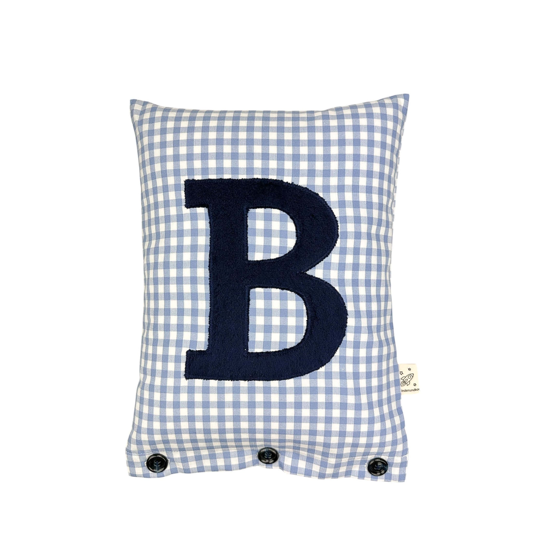 Coussin Lettre Bleu Marine sur bleu Carreaux Vichy