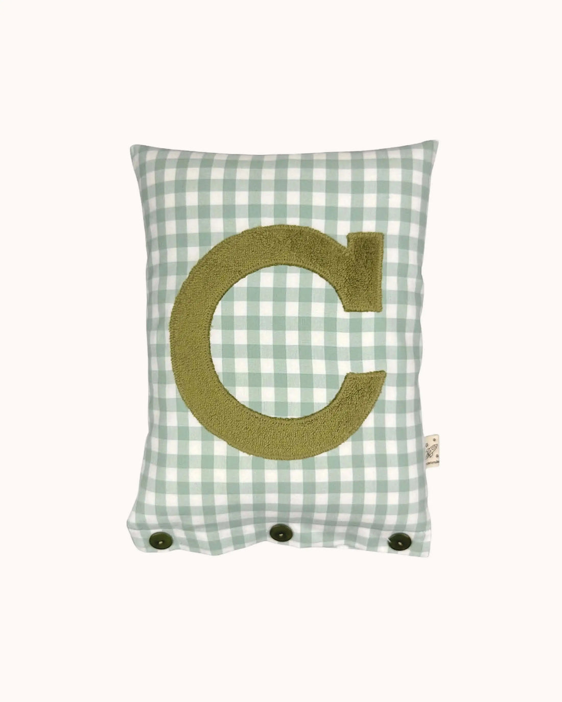 Buchstabenkissen Oliv auf Salbei Vichykaro
