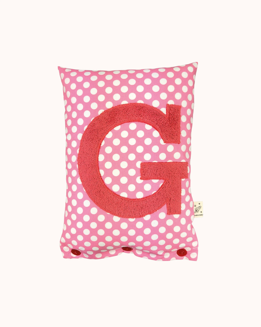Letter Cushion Coral on Pink with big white Dots