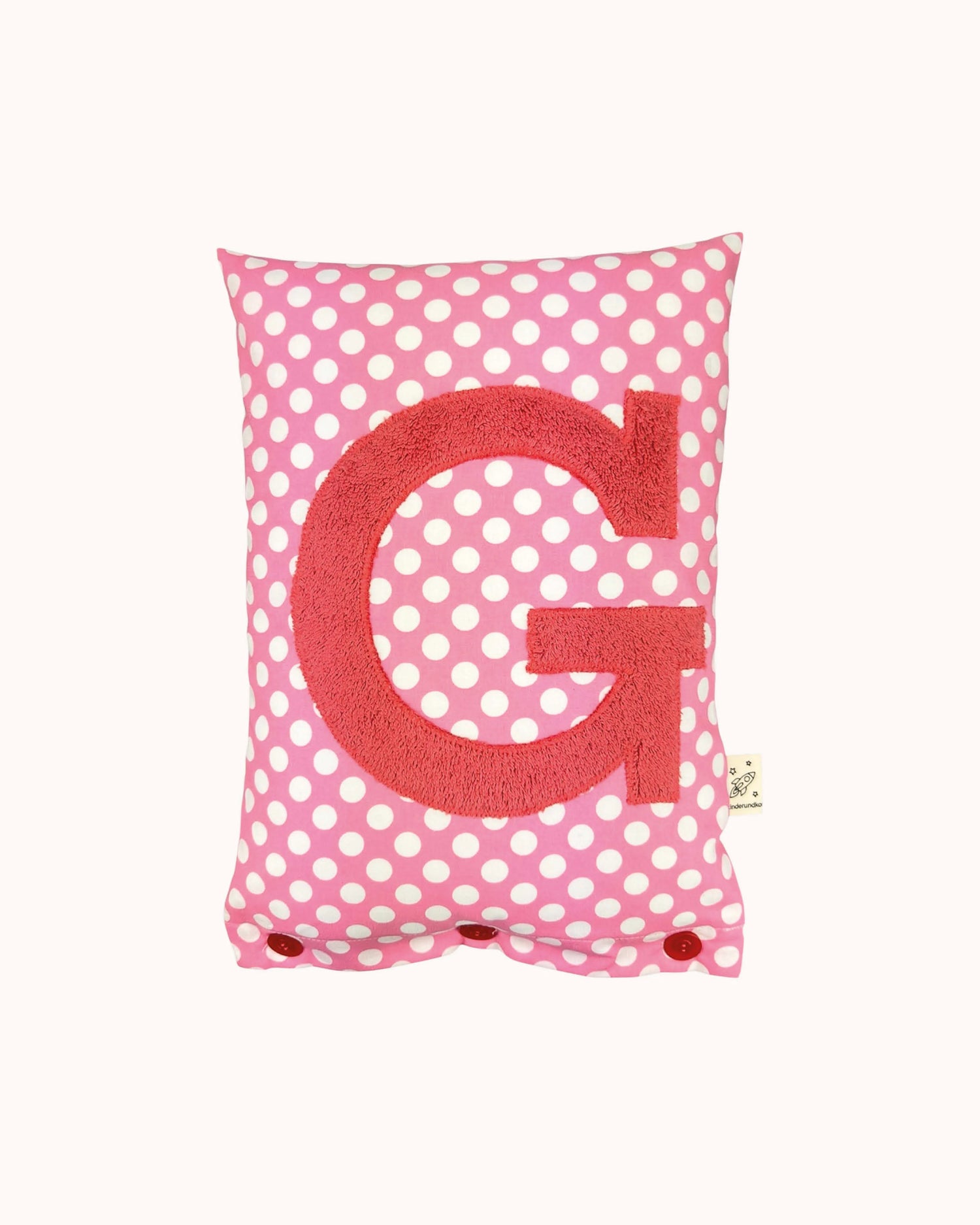 Letter Cushion Coral on Pink with big white Dots