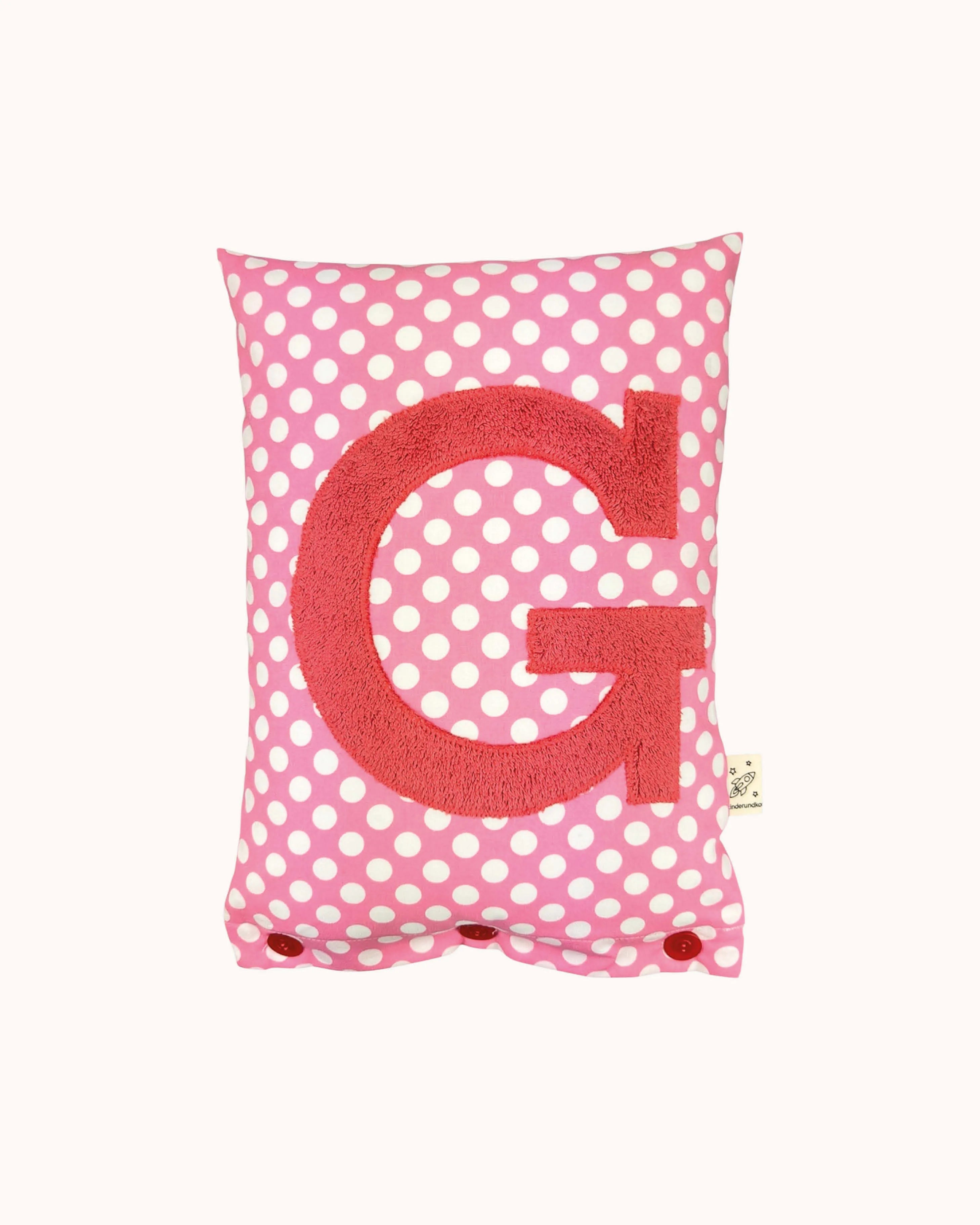 Letter Cushion Coral on Pink with big white Dots