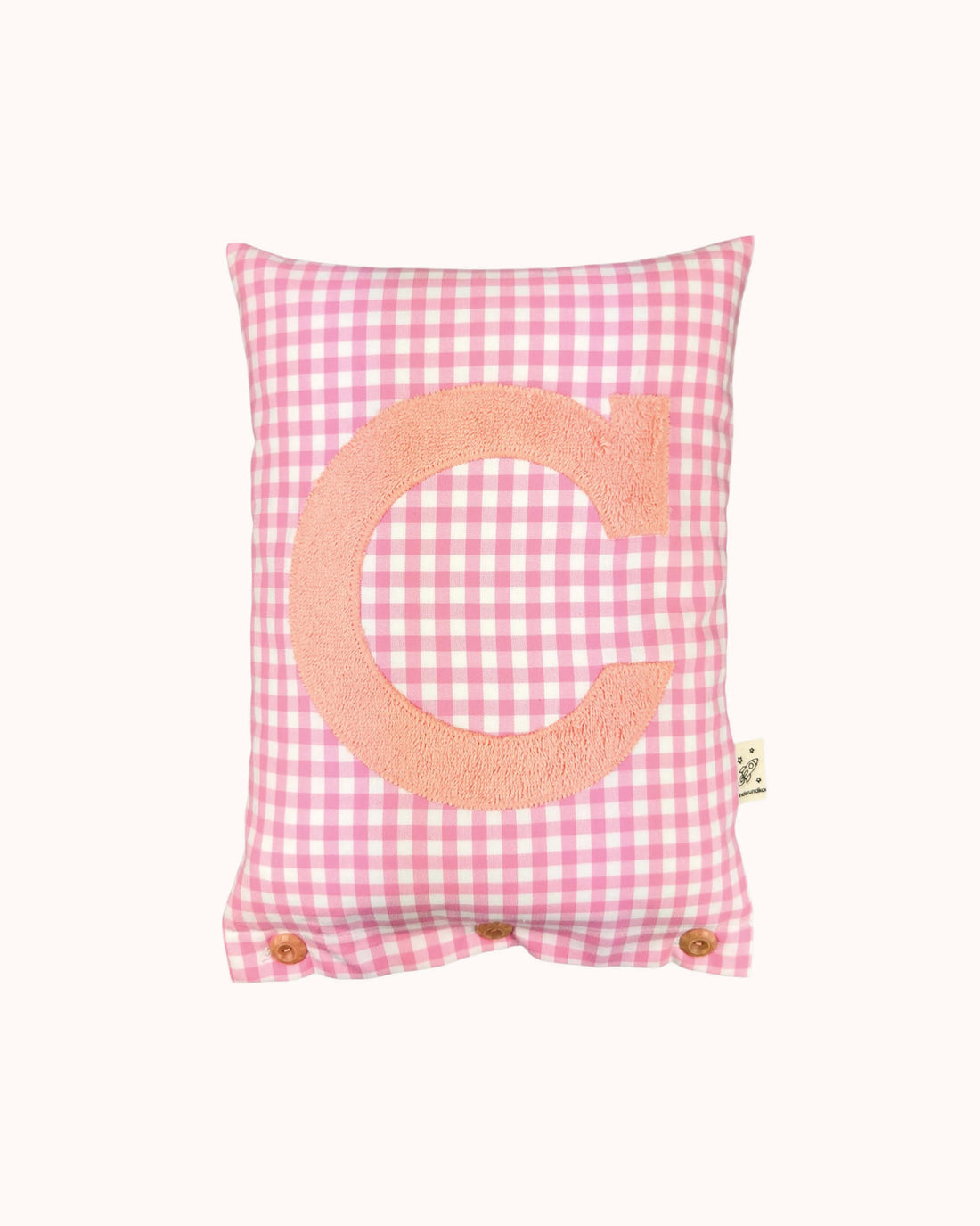 Buchstabenkissen Aprikot auf Pink Vichykaro