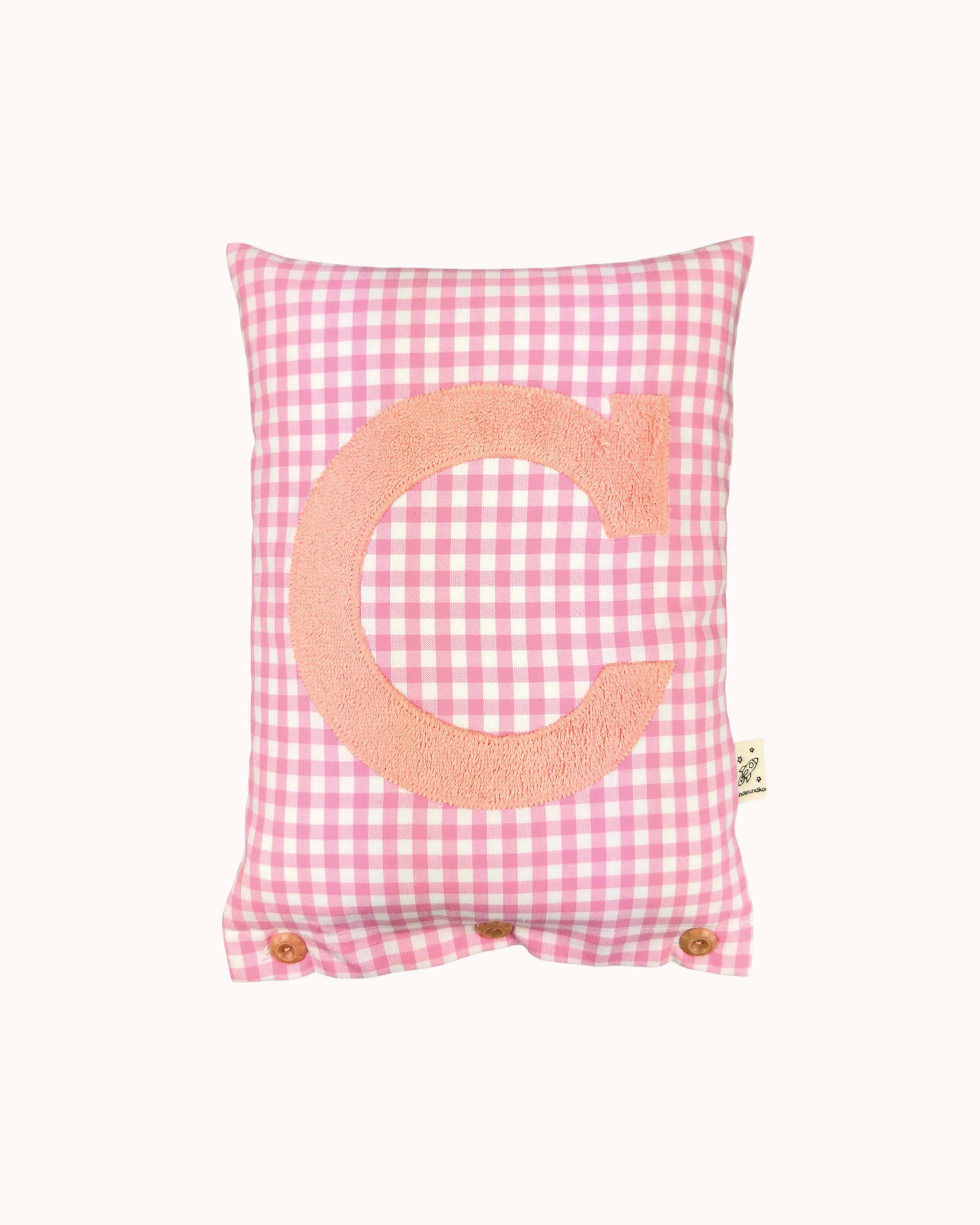 Letter Cushion Apricot on Pink Gingham