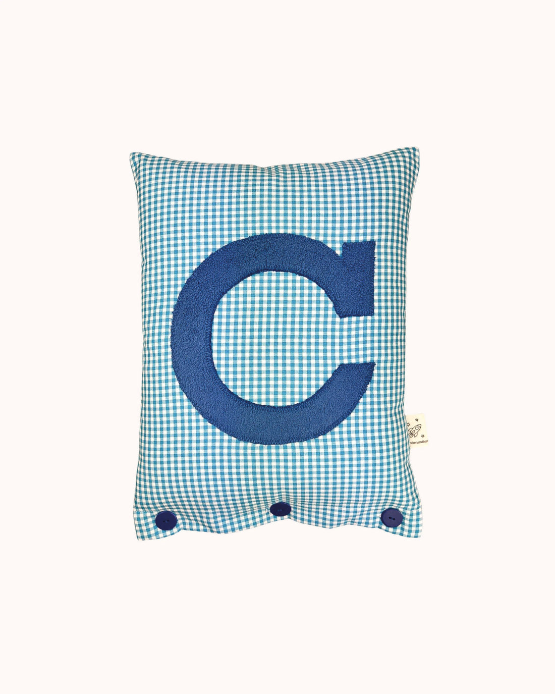 Letter Cushion Prussian Blue on Turquoise Gingham